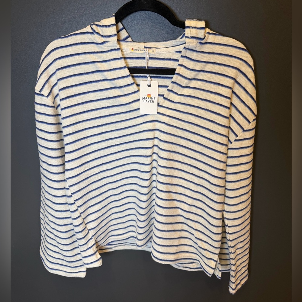 Madewell NWT Striped‎ Hooded V-Neck Pullover